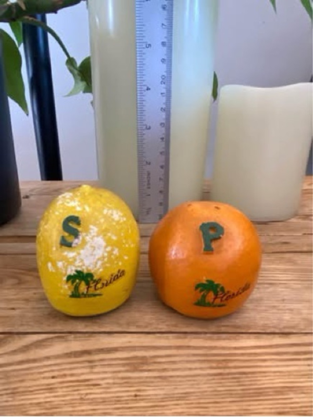 Vintage Florida Souvenir Orange & Lemon Salt Pepper Shakers Ceramic Citrus